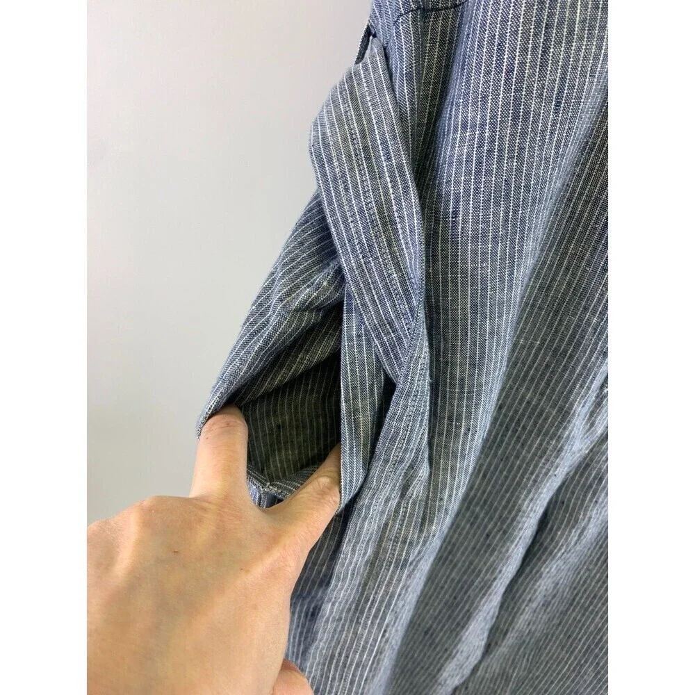 Everlane Linen Picnic Jumpsuit Blue Pinstriped Button Belted Adjustable Womens 6